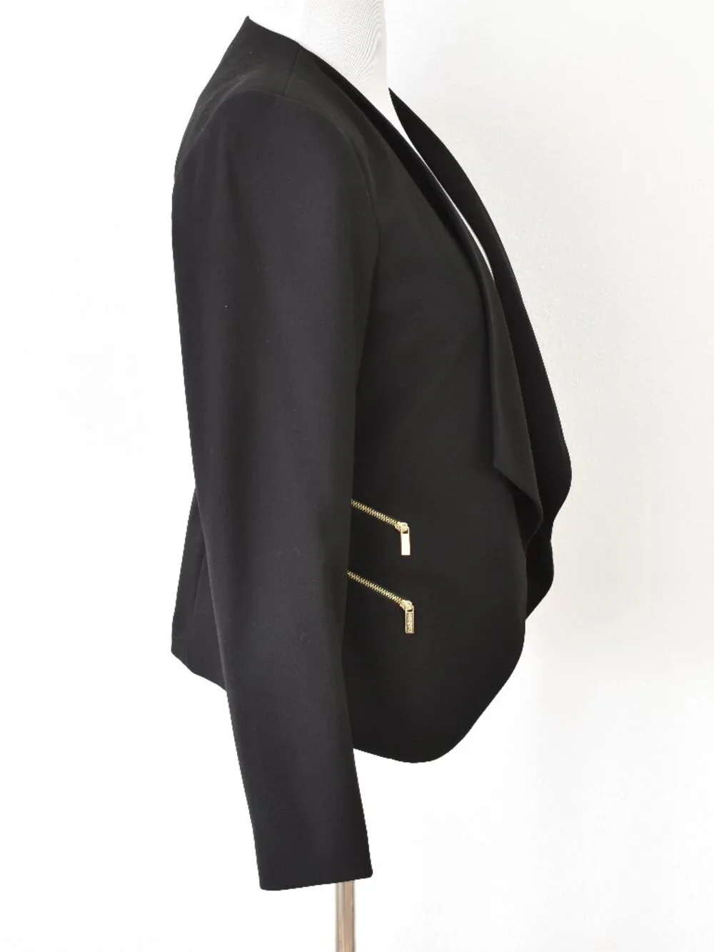 Calvin Klein Open Front Blazer Black with Zipper Detail - 12